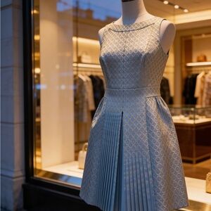 Lauren Ralph Lauren Light Blue Sleeveless Jacquard Pleated Mini Dress